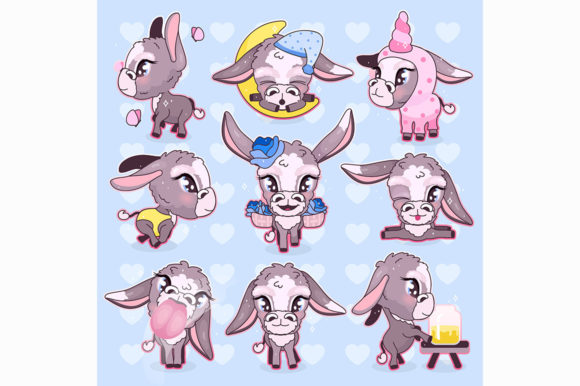 Cute Donkey Kawaii Cartoon Vector Review