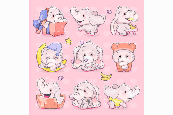Cute Elephants Kawaii Cartoon Vector Set Review