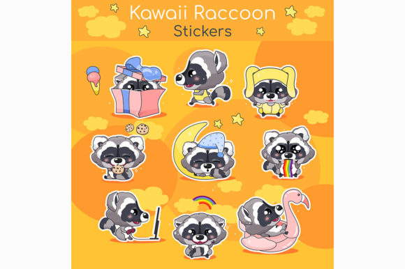 Cute Raccoon Kawaii Cartoon Vector Set Review