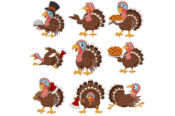 Set of Nine Turkey Birds Cartoon Review